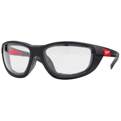 Milwaukee Anti-Fog Performance Safety Glasses with Gasket Clear Lens Black/Red Frame