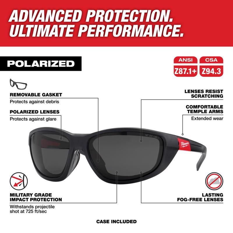 Milwaukee Anti-Fog Polarized Performance Safety Glasses with Gasket Tinted Lens Black/Red Frame