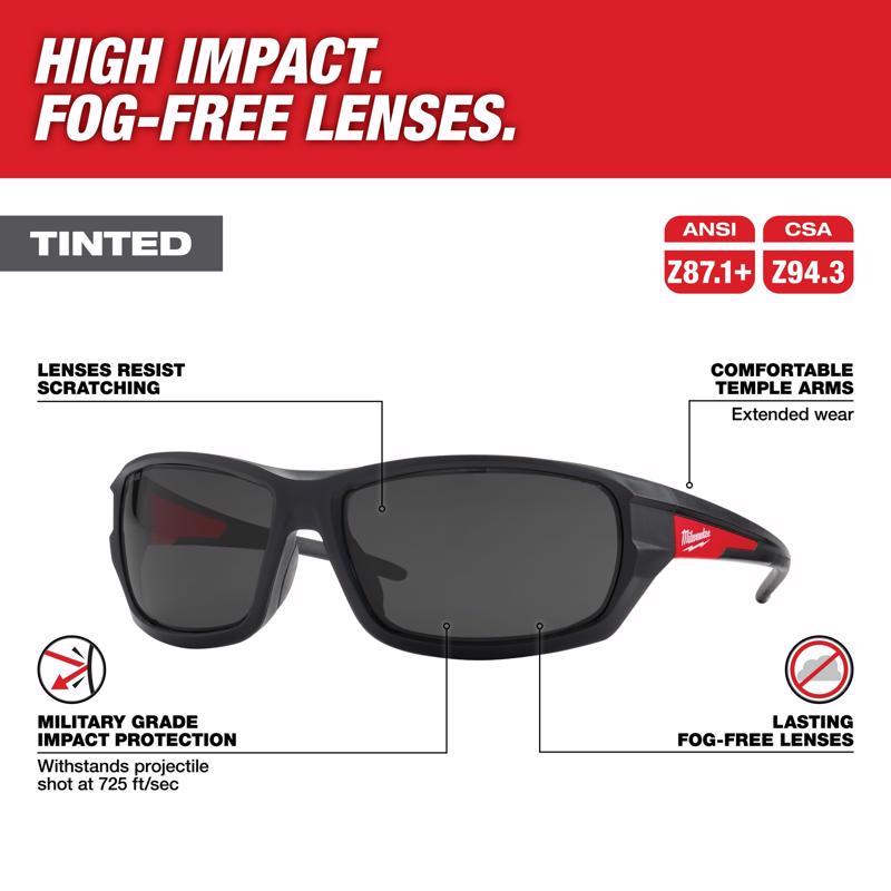Milwaukee Anti-Fog Performance Safety Glasses Tinted Lens Black/Red Frame