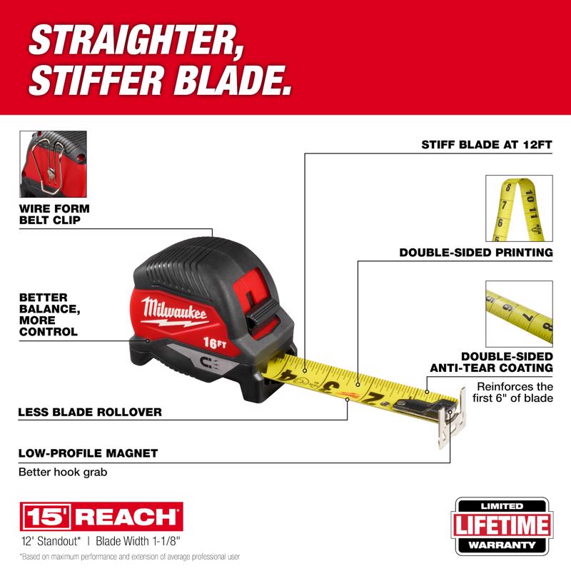 Milwaukee 16 ft. L X 2.05 in. W Compact Magnetic Tape Measure
