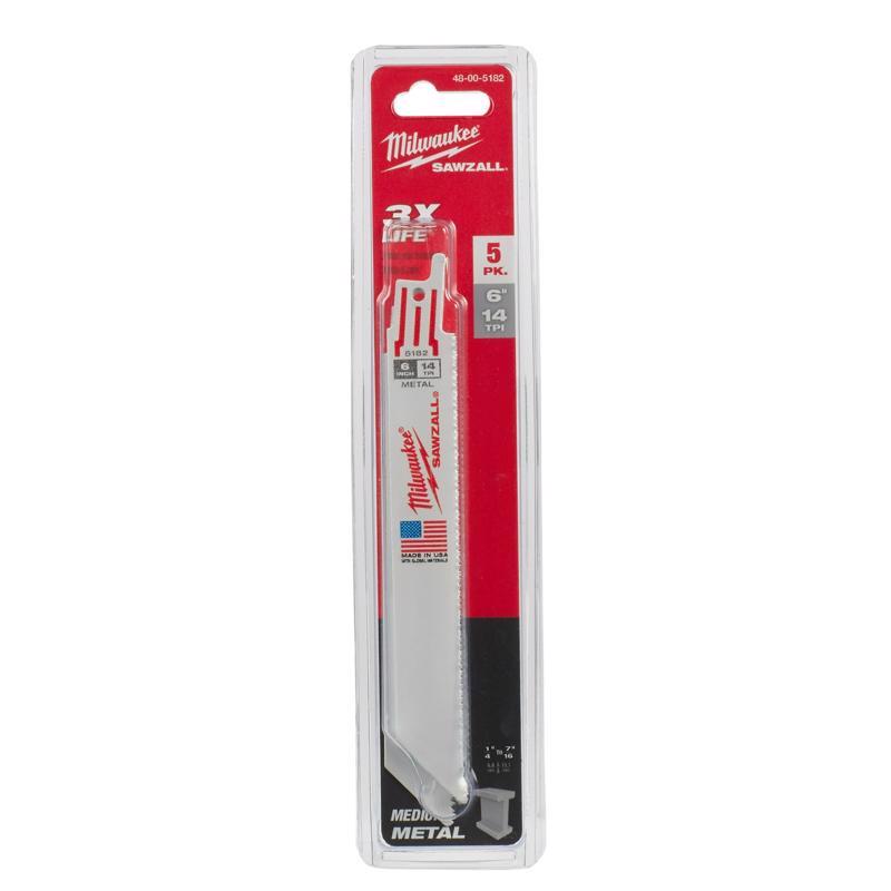 Milwaukee Sawzall 6 in. Bi-Metal Double Duty Upgrade Reciprocating Saw Blade 14 TPI 5 pk