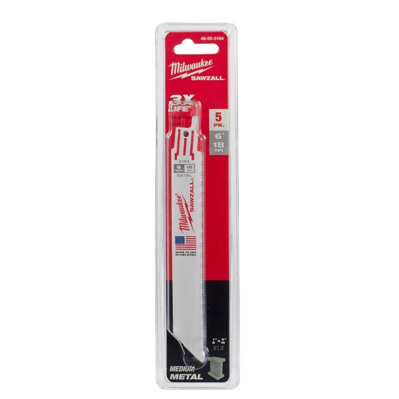 Milwaukee Sawzall 6 in. Bi-Metal Double Duty Upgrade Reciprocating Saw Blade 18 TPI 5 pk