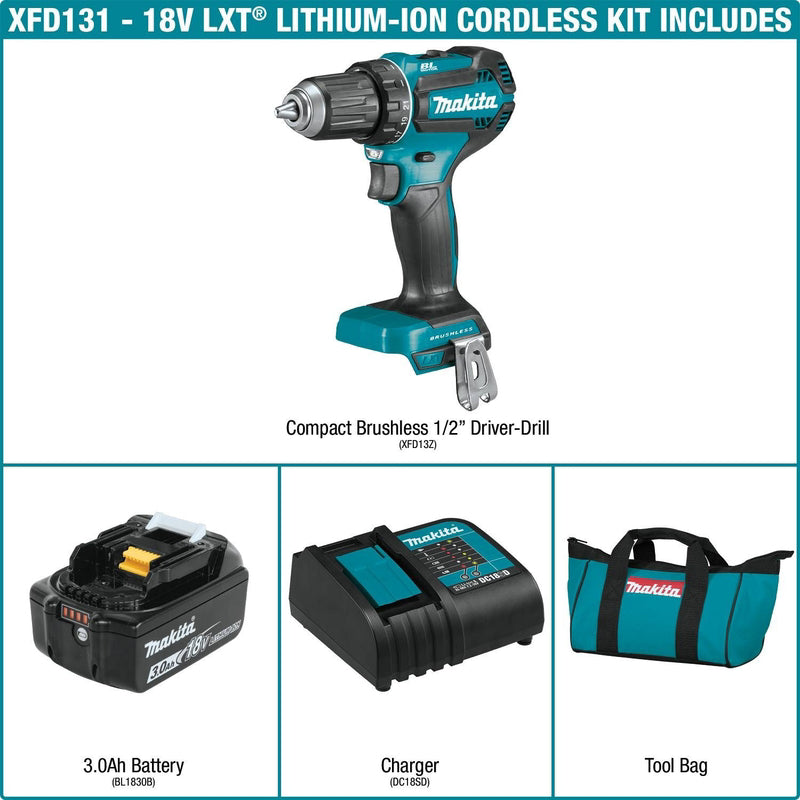 Makita 18V LXT 1/2 in. Brushless Cordless Drill/Driver Kit (Battery & Charger)