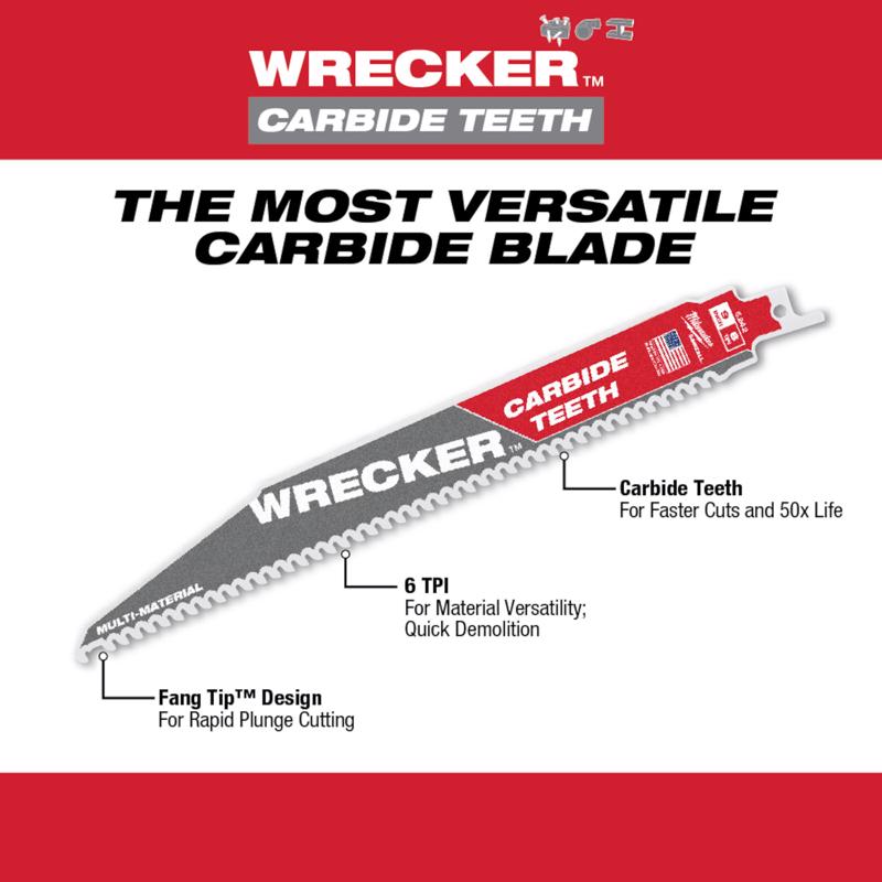 Milwaukee Wrecker 9 in. Carbide Tipped Reciprocating Saw Blade 6 TPI