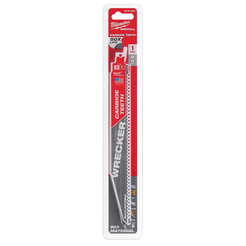 Milwaukee Wrecker 9 in. Carbide Tipped Reciprocating Saw Blade 6 TPI