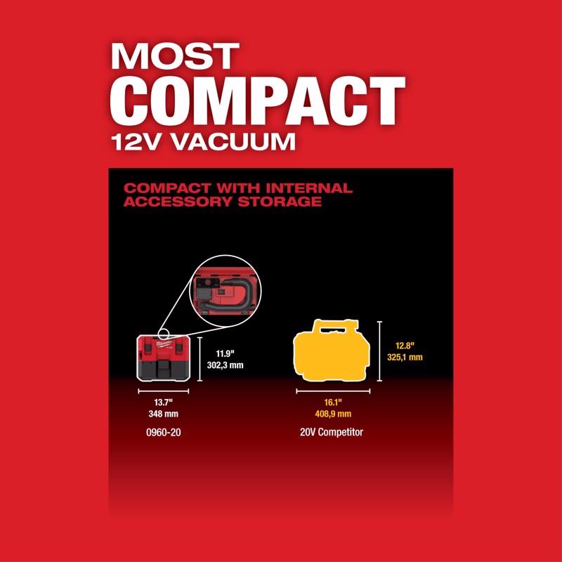 Milwaukee M12 FUEL 0960-20 1.6 gal Cordless Wet/Dry Vacuum Tool Only 12 V