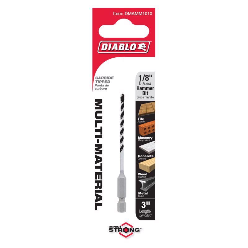 Diablo 1/8 in. X 3 in. L Multi-Material Carbide Tipped Hammer Drill Bit Hex Shank