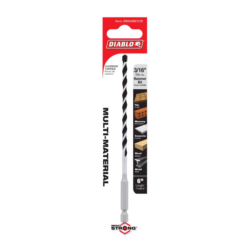 Diablo 3/16 in. X 6 in. L Multi-Material Carbide Tipped Hammer Drill Bit Hex Shank