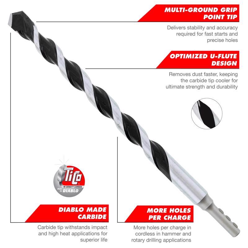 Diablo 3/16 in. X 6 in. L Multi-Material Carbide Tipped Hammer Drill Bit Hex Shank