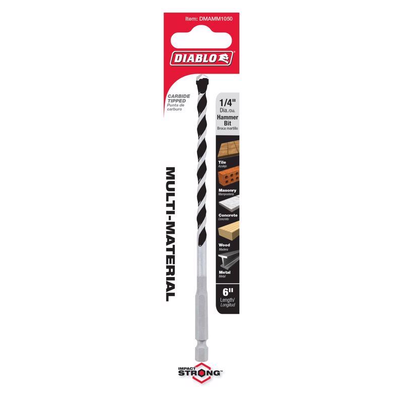 Diablo 1/4 in. X 6 in. L Multi-Material Carbide Tipped Hammer Drill Bit Hex Shank