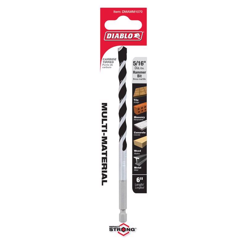Diablo 5/16 in. X 6 in. L Multi-Material Carbide Tipped Hammer Drill Bit Hex Shank