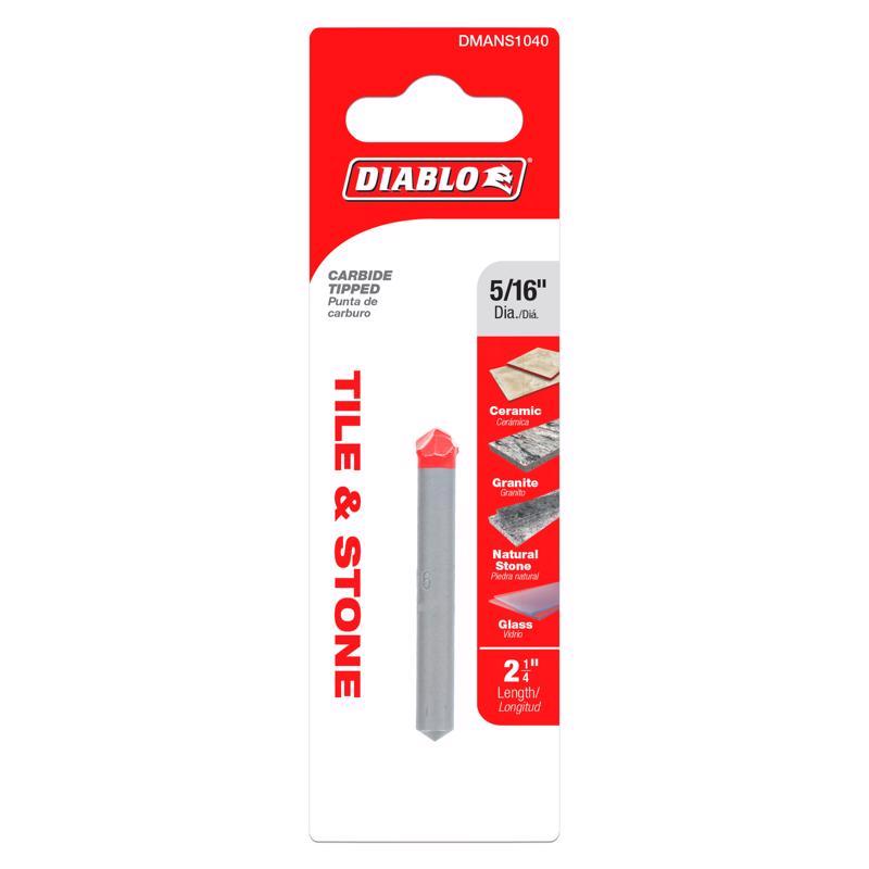 Diablo 5/16 in. X 2-1/4 in. L Carbide Tipped Tile and Stone Drill Bit 3-Flat Shank