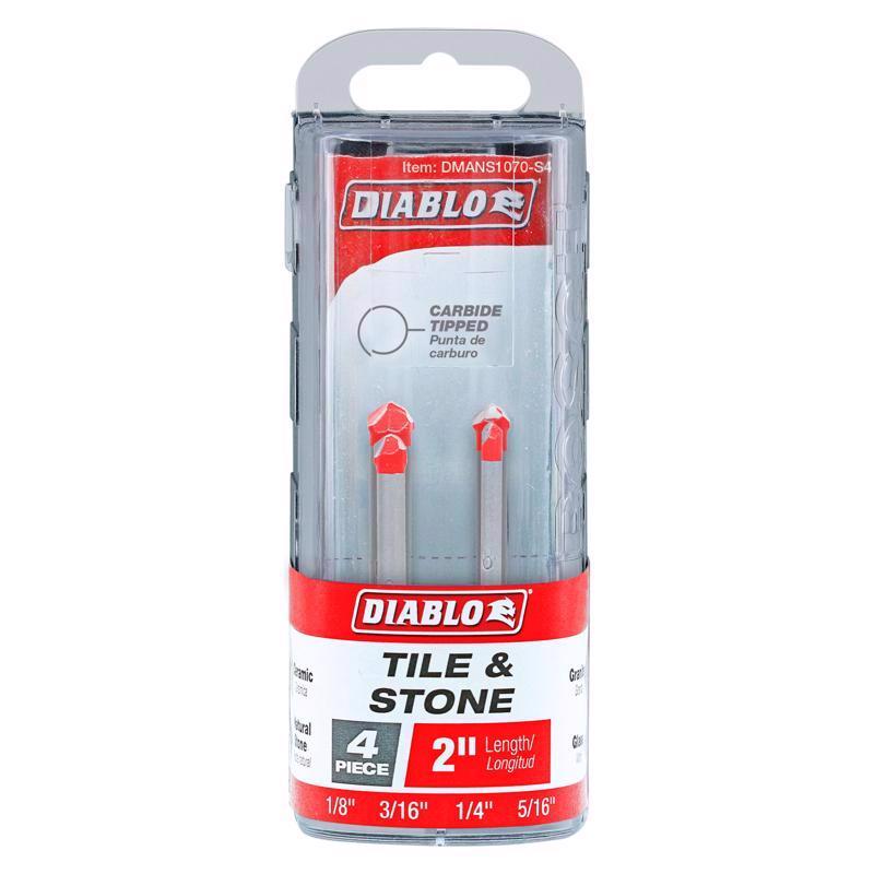 Diablo Carbide Tipped Tile and Stone Drill Bit Set 3-Flat Shank 4 pc
