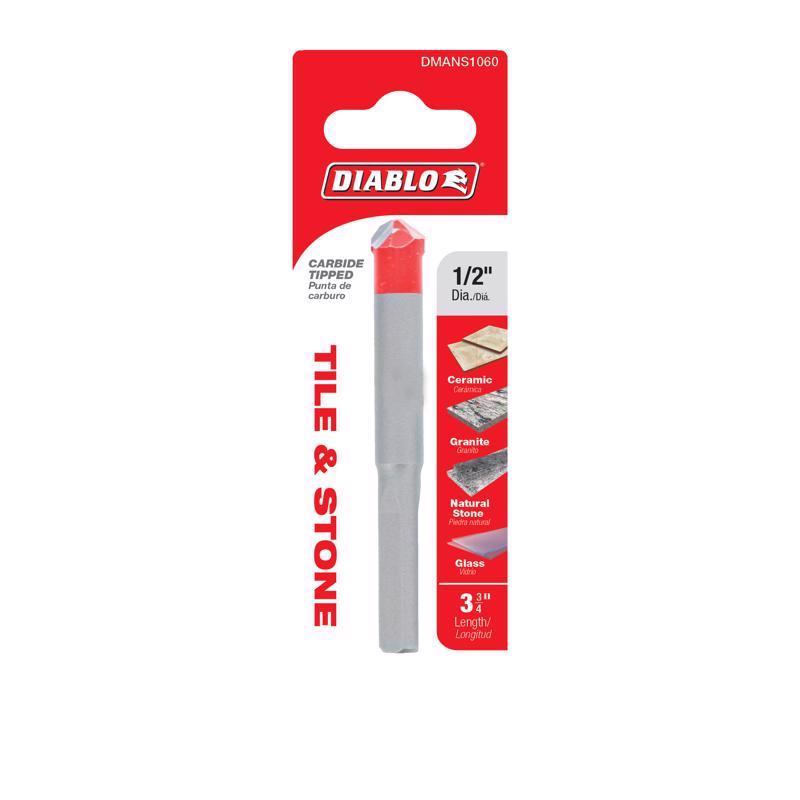 Diablo 1/2 in. X 3-3/4 in. L Carbide Tipped Tile and Stone Drill Bit 3-Flat Shank
