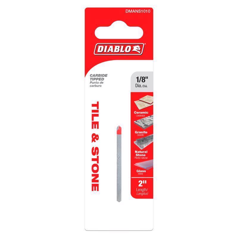 Diablo 1/8 in. X 2 in. L Carbide Tipped Tile and Stone Drill Bit 3-Flat Shank