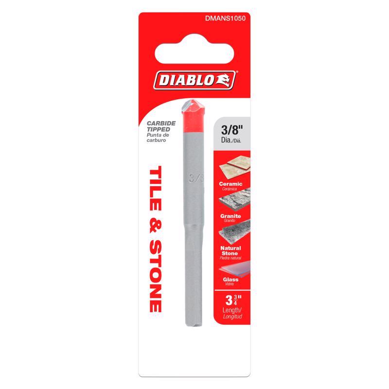 Diablo 3/8 in. X 3-3/4 in. L Carbide Tipped Tile and Stone Drill Bit 3-Flat Shank