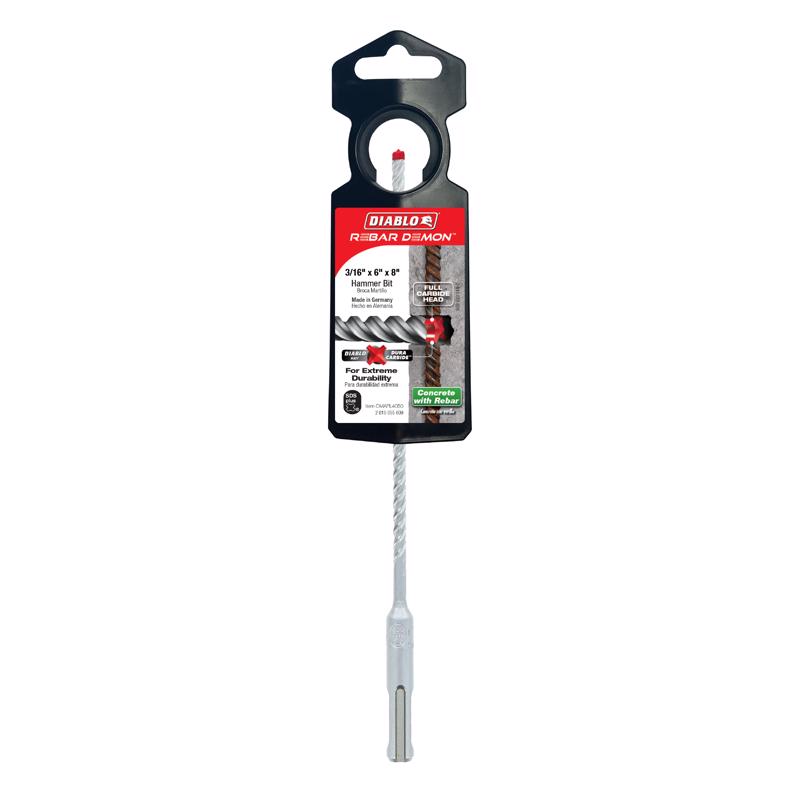 Diablo Rebar Demon 3/16 in. X 8 in. L Carbide Hammer Drill Bit SDS-Plus Shank