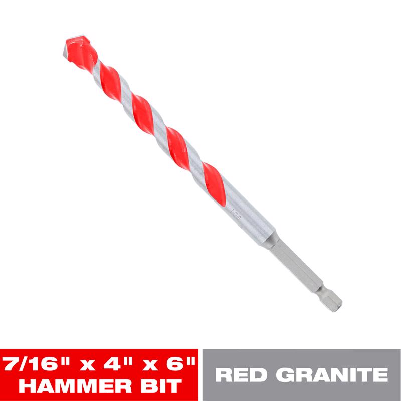 Diablo SPEEDemon 7/16 in. X 6 in. L Carbide Tipped Red Granite Hammer Drill Bit Hex Shank