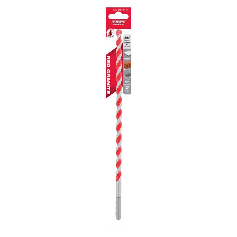 Diablo SPEEDemon 3/8 in. X 12 in. L Carbide Tipped Red Granite Hammer Drill Bit Round Shank