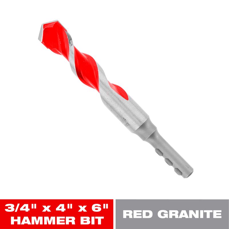 Diablo SPEEDemon 3/4 in. X 6 in. L Carbide Tipped Red Granite Hammer Drill Bit Round Shank