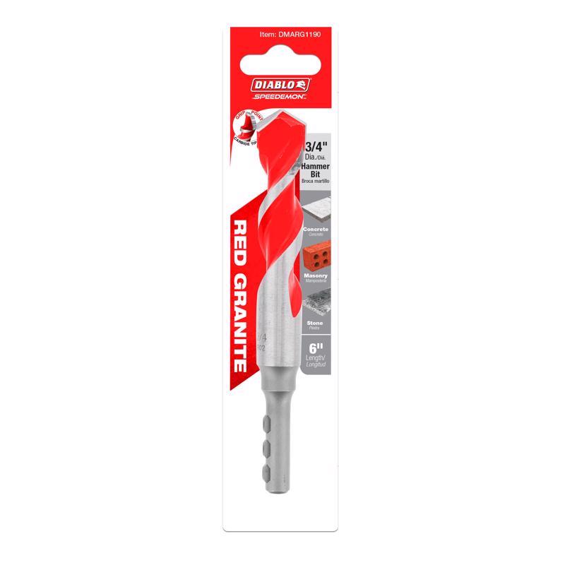 Diablo SPEEDemon 3/4 in. X 6 in. L Carbide Tipped Red Granite Hammer Drill Bit Round Shank