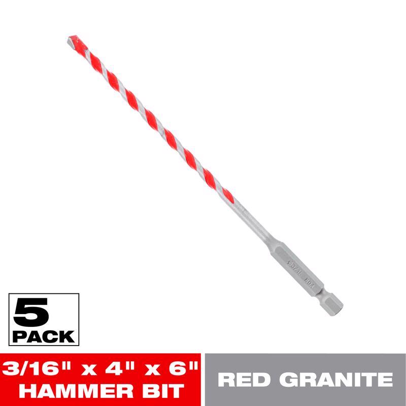 Diablo SPEEDemon 3/16 in. X 6 in. L Carbide Tipped Red Granite Hammer Drill Bit Hex Shank 5 pc