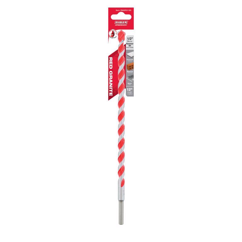 Diablo SPEEDemon 1/2 in. X 12 in. L Carbide Tipped Red Granite Hammer Drill Bit Round Shank