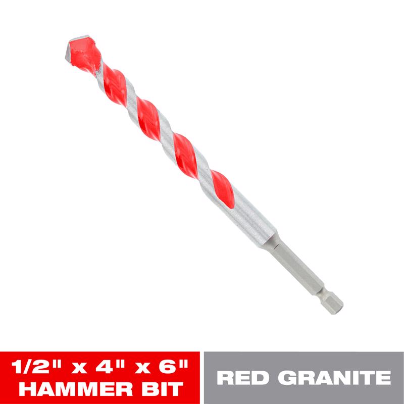 Diablo SPEEDemon 1/2 in. X 6 in. L Carbide Tipped Red Granite Hammer Drill Bit Hex Shank
