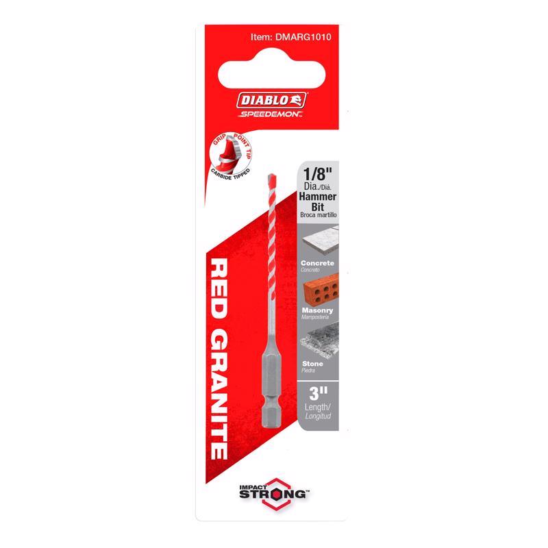 Diablo SPEEDemon 1/8 in. X 3 in. L Carbide Tipped Red Granite Hammer Drill Bit Hex Shank