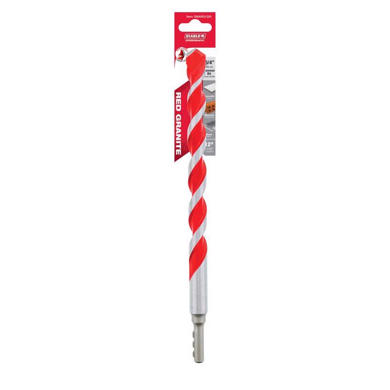 Diablo SPEEDemon 3/4 in. X 12 in. L Carbide Tipped Red Granite Hammer Drill Bit Round Shank