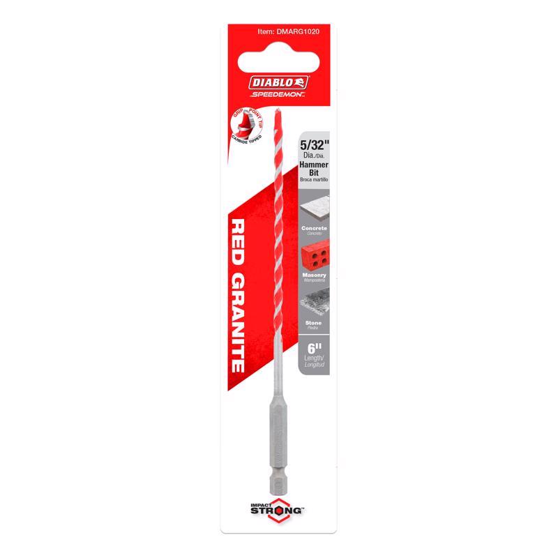 Diablo SPEEDemon 5/32 in. X 6 in. L Carbide Tipped Red Granite Hammer Drill Bit Hex Shank