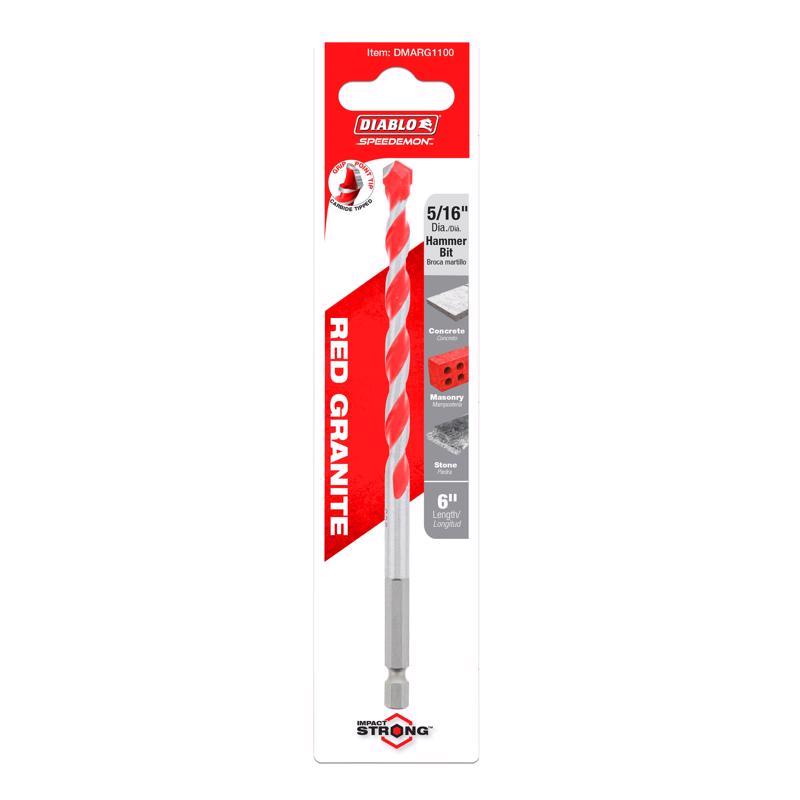 Diablo SPEEDemon 5/16 in. X 10 in. L Carbide Tipped Red Granite Hammer Drill Bit Round Shank
