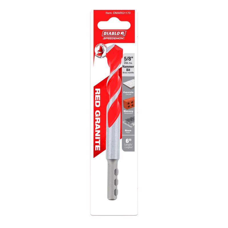 Diablo SPEEDemon 5/8 in. X 6 in. L Carbide Tipped Red Granite Hammer Drill Bit Round Shank