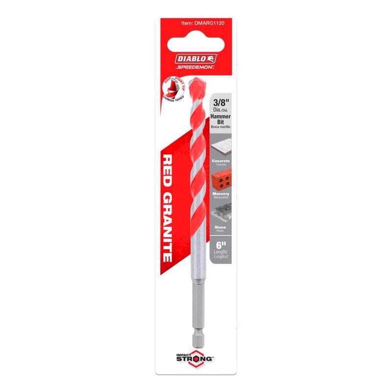Diablo SPEEDemon 3/8 in. X 6 in. L Carbide Tipped Red Granite Hammer Drill Bit Hex Shank