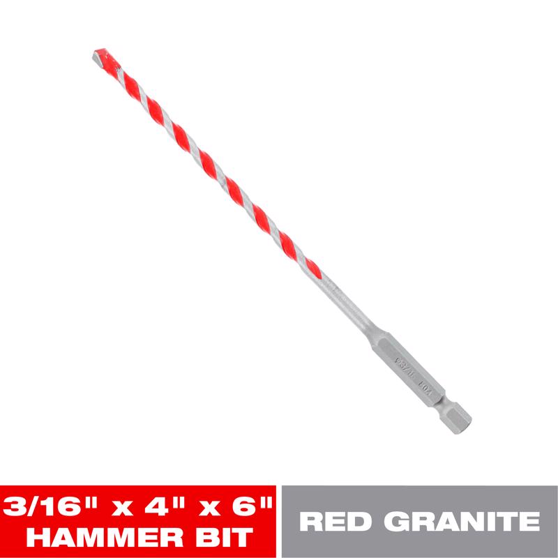 Diablo SPEEDemon 3/16 in. X 6 in. L Carbide Tipped Red Granite Hammer Drill Bit Hex Shank