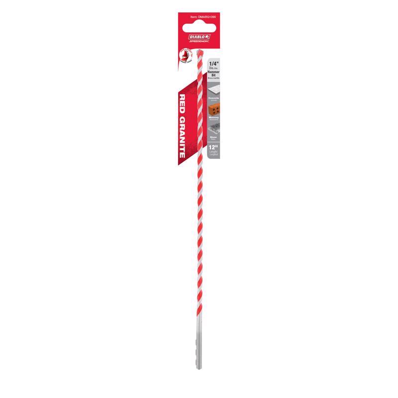 Diablo SPEEDemon 1/4 in. X 12 in. L Carbide Tipped Red Granite Hammer Drill Bit Round Shank