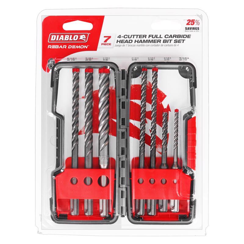Diablo Rebar Demon Carbide SDS-Plus Hammer Bit Set SDS-Plus Shank 7 pc