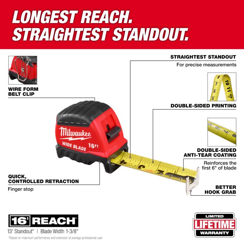 Milwaukee 16 ft. L X 1-5/16 in. W Compact Wide Blade Tape Measure