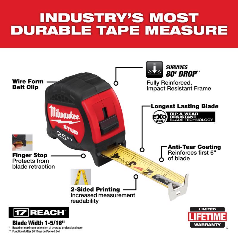 Milwaukee 25 ft. L X 1-5/16 in. W Compact Wide Blade Tape Measure