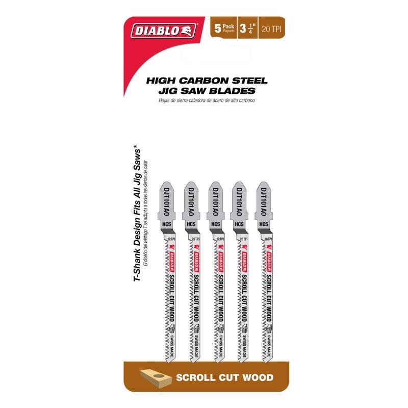 Diablo 3-1/4 in. High Carbon Steel T-Shank Scroll Cut Wood Jig Saw Blade 20 TPI 5 pk