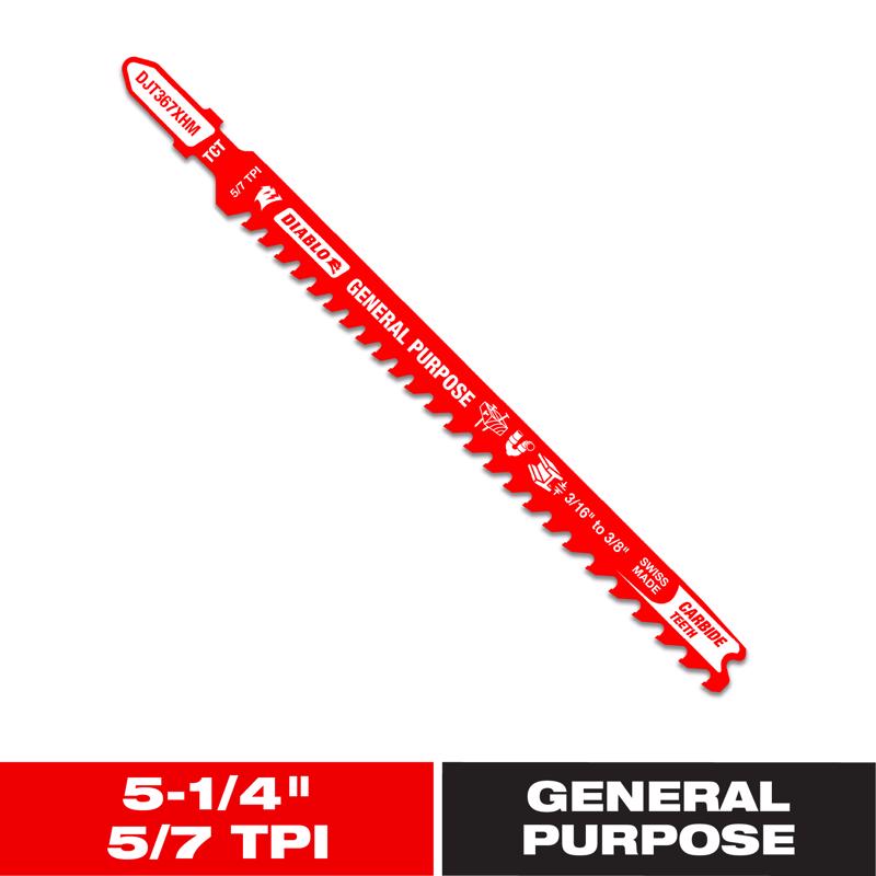 Diablo 5-1/4 in. Carbide T-Shank General Purpose Jig Saw Blade 5/7 TPI