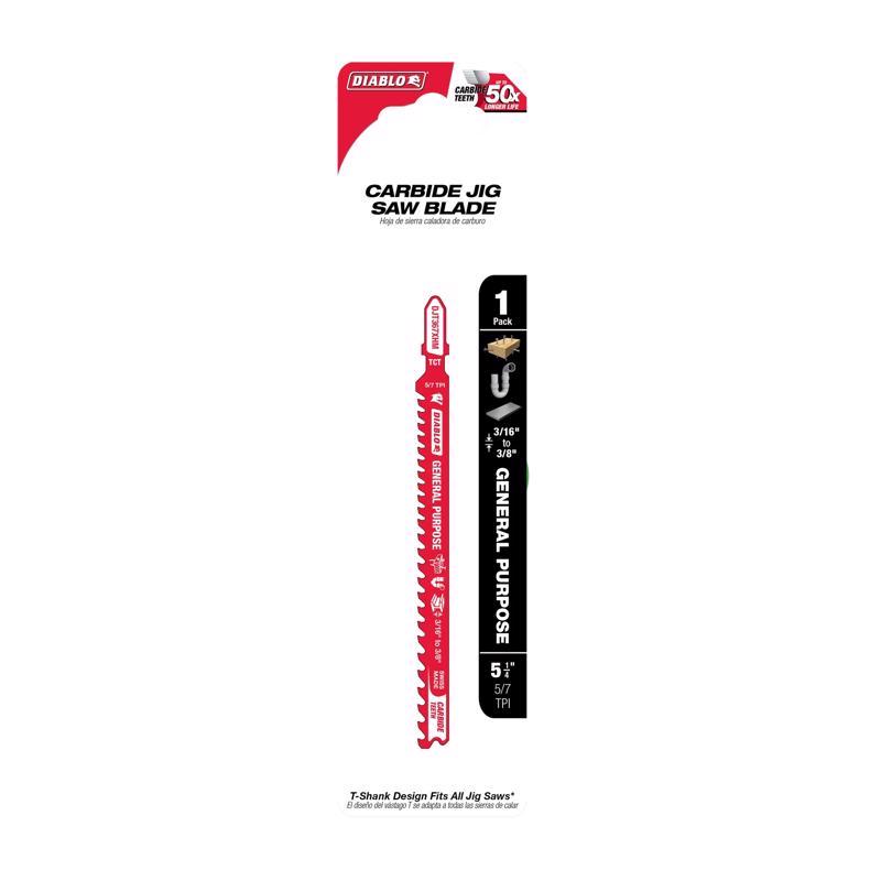 Diablo 5-1/4 in. Carbide T-Shank General Purpose Jig Saw Blade 5/7 TPI