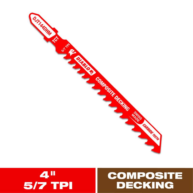 Diablo 4 in. Carbide T-Shank Composite Decking Jig Saw Blade 5/7 TPI