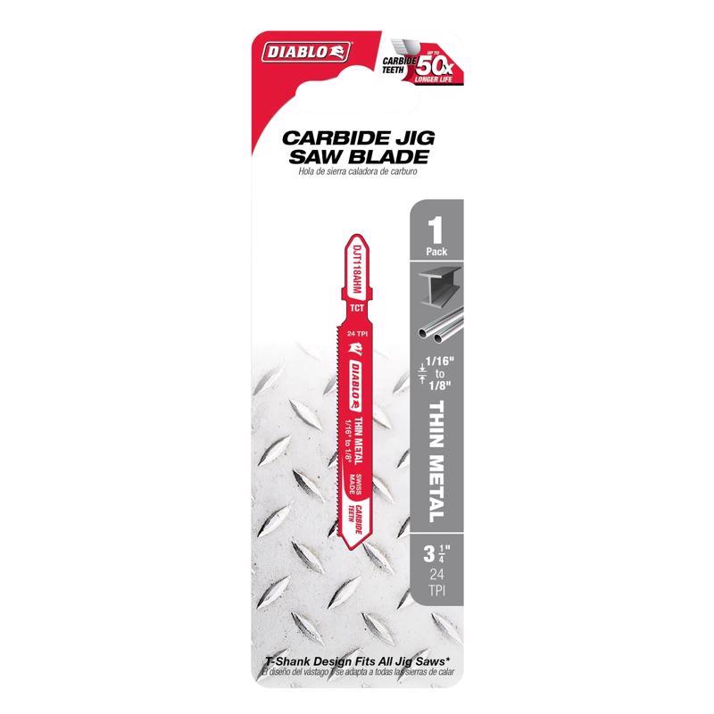 Diablo 3-1/4 in. Carbide T-Shank Thin Metal & Stainless Steel Jig Saw Blade 24 TPI