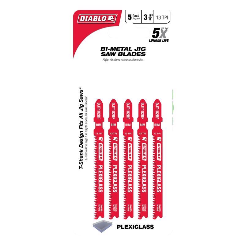 Diablo 3-5/8 in. Bi-Metal T-Shank Plexiglass Jig Saw Blade 13 TPI 5 pk