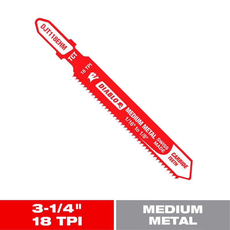 Diablo 3-1/4 in. Carbide T-Shank Medium Metal Jig Saw Blade 18 TPI