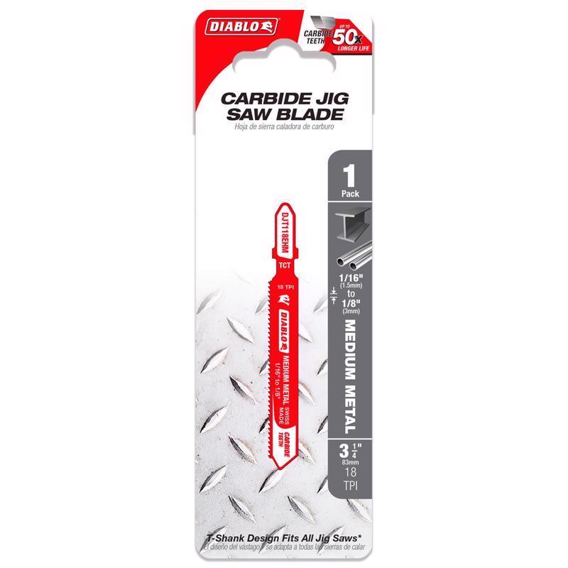 Diablo 3-1/4 in. Carbide T-Shank Medium Metal Jig Saw Blade 18 TPI