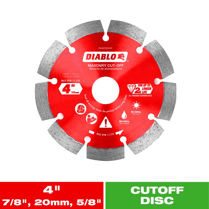 Diablo 4 in. D X 7/8 in. Diamond Masonry Cut-Off Disc
