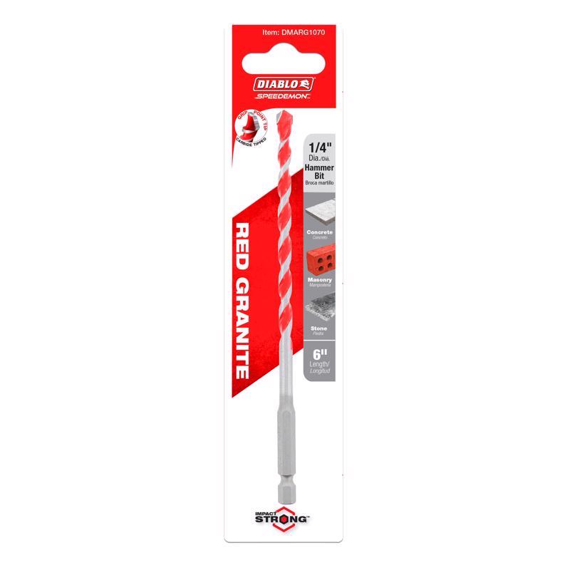 Diablo SPEEDemon 1/4 in. X 6 in. L Carbide Red Granite Hammer Drill Bit Hex Shank