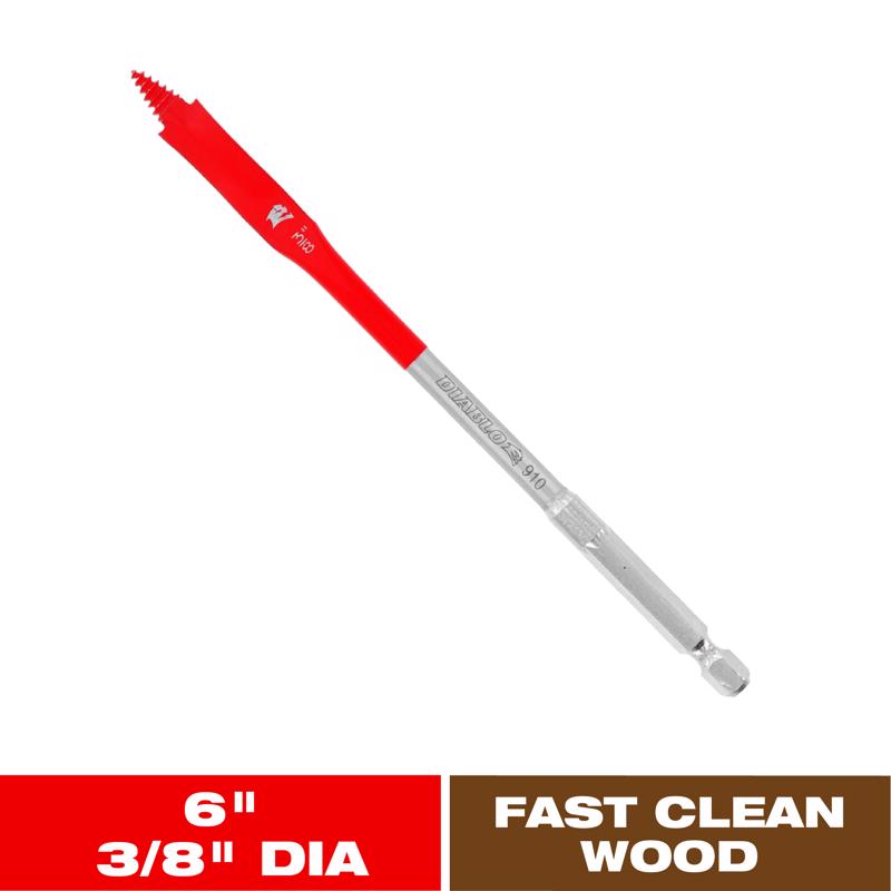 Diablo 3/8 in. X 6 in. L High Speed Steel Clean Wood Spade Bit Hex Shank